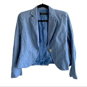 ANNE KLEIN Linen Cropped Blazer Blue XS